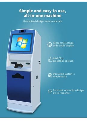 19 Inch Self Service Touch Screen Kiosk Terminal With ID Card Reader A4 Printer