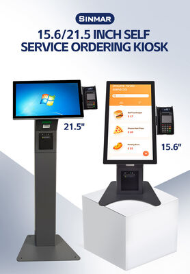 21.5 Inch Self Ordering Kiosk with Multi-language Support and Metal Case Toughened Glass Panel