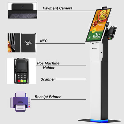 Fast Food Self Checkin Kiosk with Capacitive Touch 10 Point Screen 1920X1080 Resolution and Facial Recognition for Restaurants