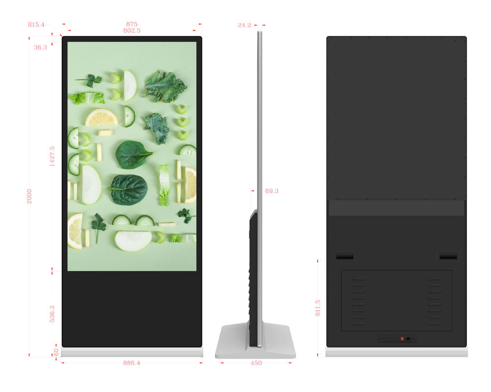 65 Inch Touch Screen Digital Signage Display with High Brightness LCD Advertising Floor Standing Kiosk