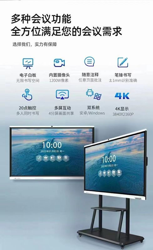 High Brightness Digital Interactive Whiteboard with Mac OS Software Compatibility and Capacitive Touch Technology