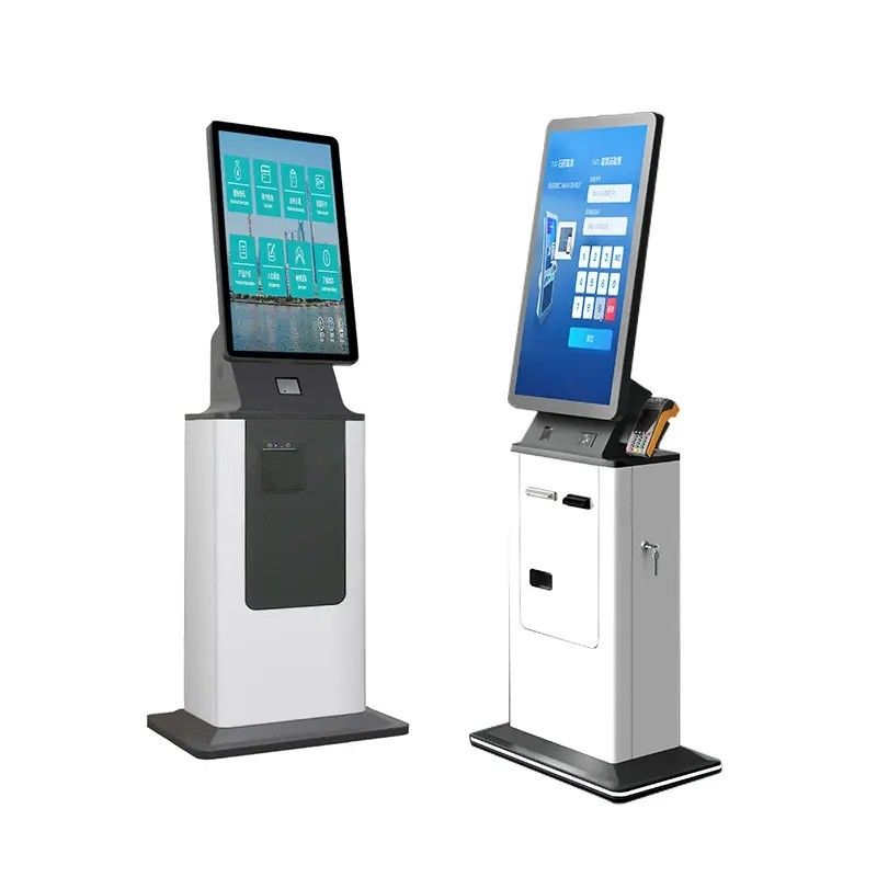 Customizable Touch Screen Self Service Kiosk with Motorized Card Dispenser and Low Maintenance Design