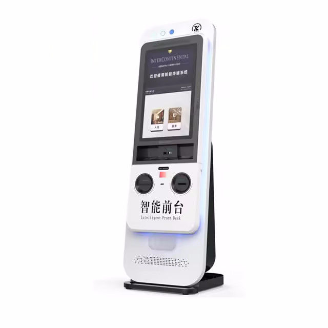 Self Checkin Kiosk with Motorized Card Dispenser Multi-Lingual Support and Wi-Fi Bluetooth Connectivity